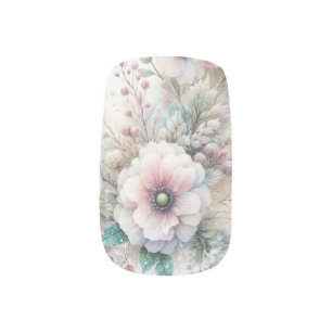 Christmas floral pastel watercolor minx nail art