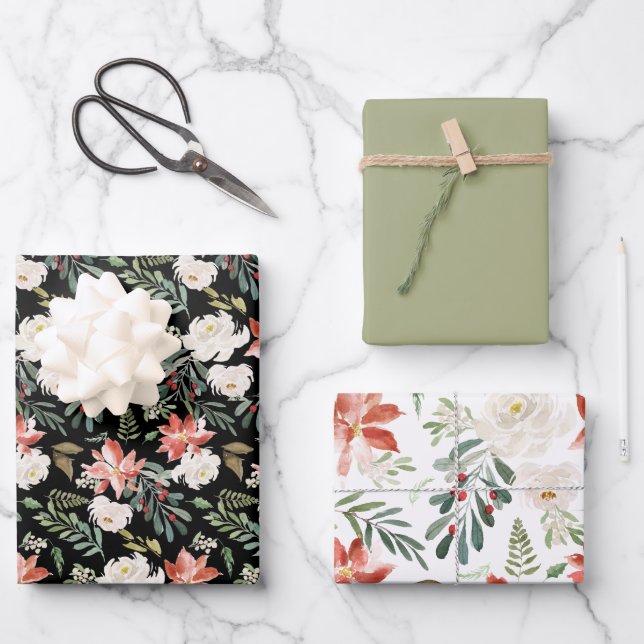 Christmas Floral Pattern Packaging Coordinated  Wrapping Paper Sheets (Front)