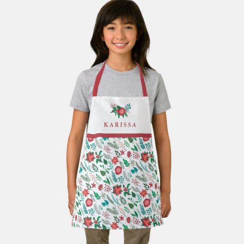 Christmas Floral Pattern Pretty Girls Name White Apron