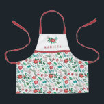 Christmas Floral Pattern Pretty Girls Name White Apron<br><div class="desc">This beautiful holiday girls' apron features a Christmas floral pattern in red, green, and teal, over a white background (the background color can be customized, if desired). We also carry a matching apron in women's size, so mom and daughter can match! A text template is included for personalization, making this...</div>