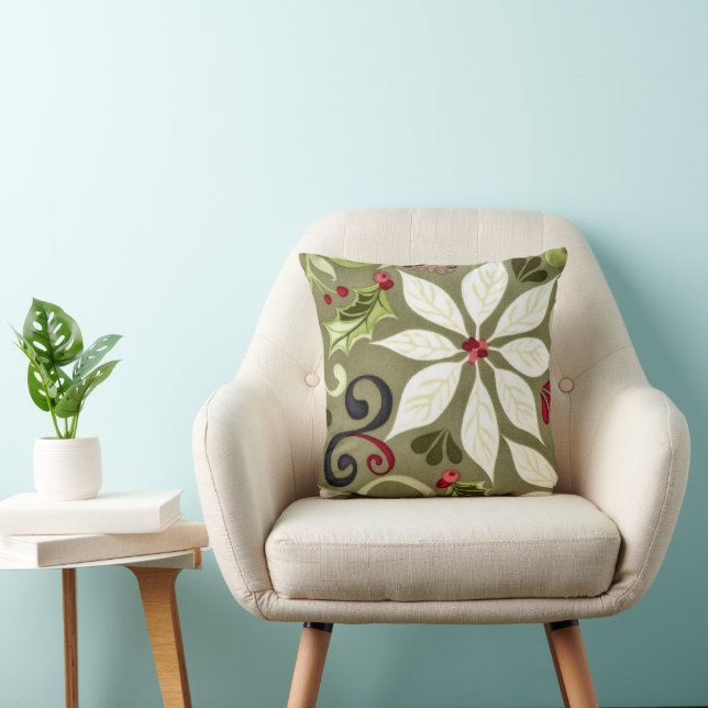 Christmas Floral Pattern Throw Pillow (Chair)
