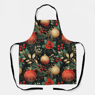 Christmas Floral Pattern with Ornaments Decor Apron