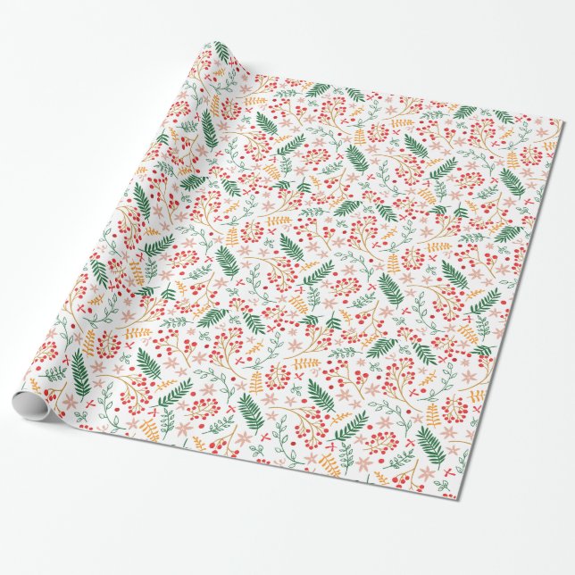 Christmas Floral pattern Wrapping Paper (Unrolled)