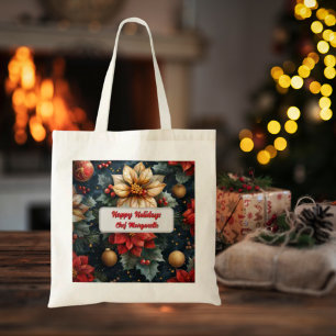 Christmas Floral Personalized Chef Christmas Gift Tote Bag