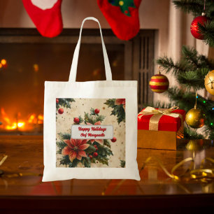 Christmas Floral Personalized Chef Christmas Gift Tote Bag