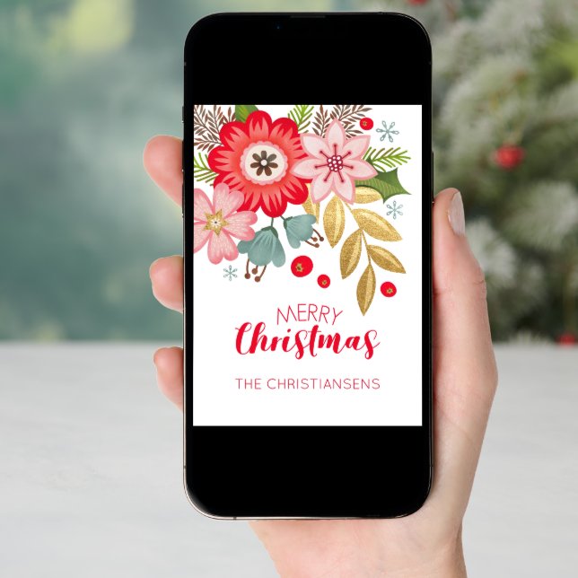 Christmas Floral Photo Greeting Card (Front Digital)