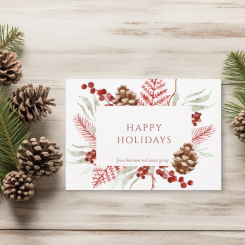 Christmas Floral Pine Cone Corporate Holiday Card