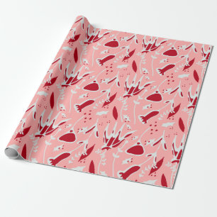 Christmas Floral Pink and Red Wrapping Paper