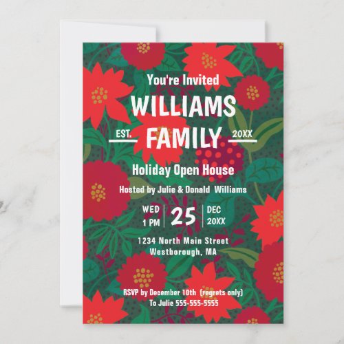 Christmas Floral Poinsettia  Holiday Open House Invitation