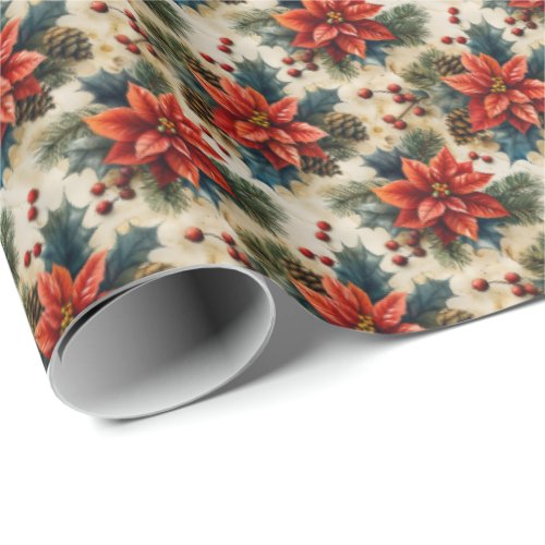 Christmas Floral Poinsettia Holiday Wrapping   Wrapping Paper