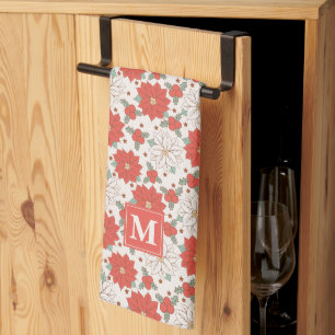 Christmas Floral Poinsettia Holly Custom Kitchen Towel