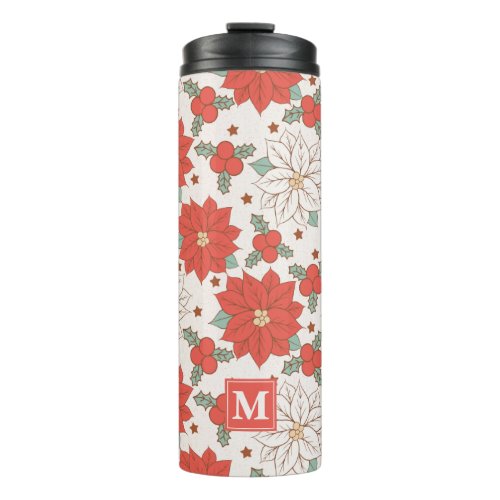 Christmas Floral Poinsettia Holly Custom Thermal Tumbler