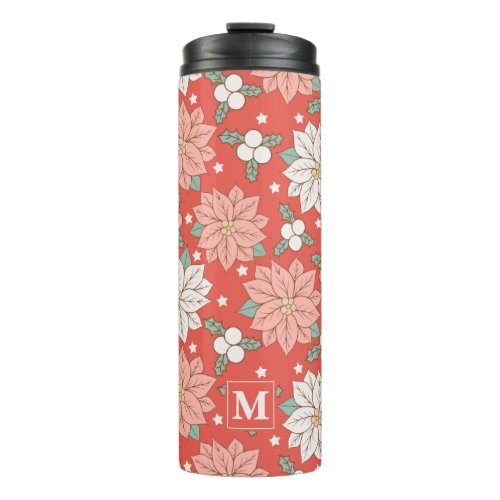 Christmas Floral Poinsettia Holly Custom Thermal Tumbler