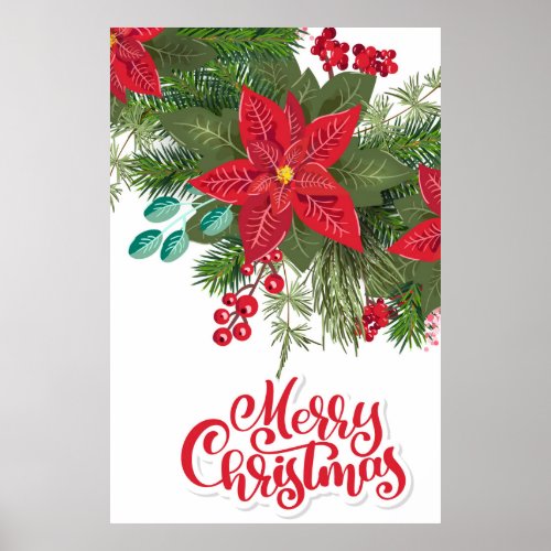 Christmas Floral Poinsettia Poster