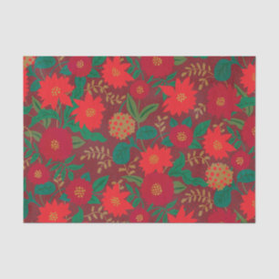 Christmas Floral Poinsettia Red Gold Tissue Paper
