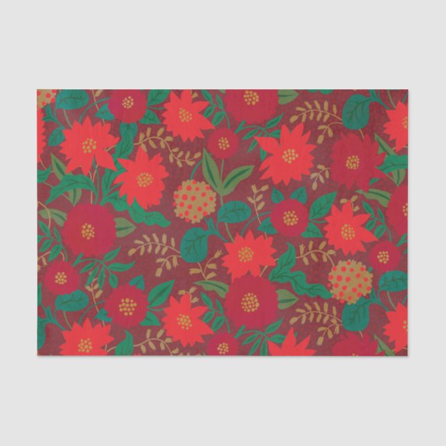 Christmas Floral Poinsettia Red Gold Tissue Paper (Front)