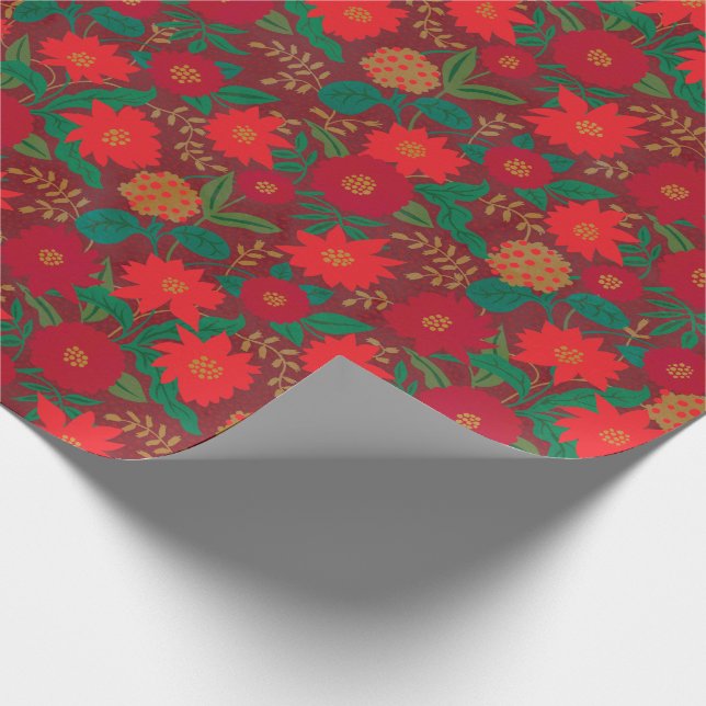 Christmas Floral Poinsettia Red Gold Wrapping Paper (Corner)