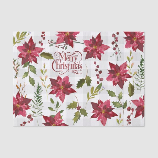 Christmas Floral Poinsettia Script Typography Tissue Paper (Front)