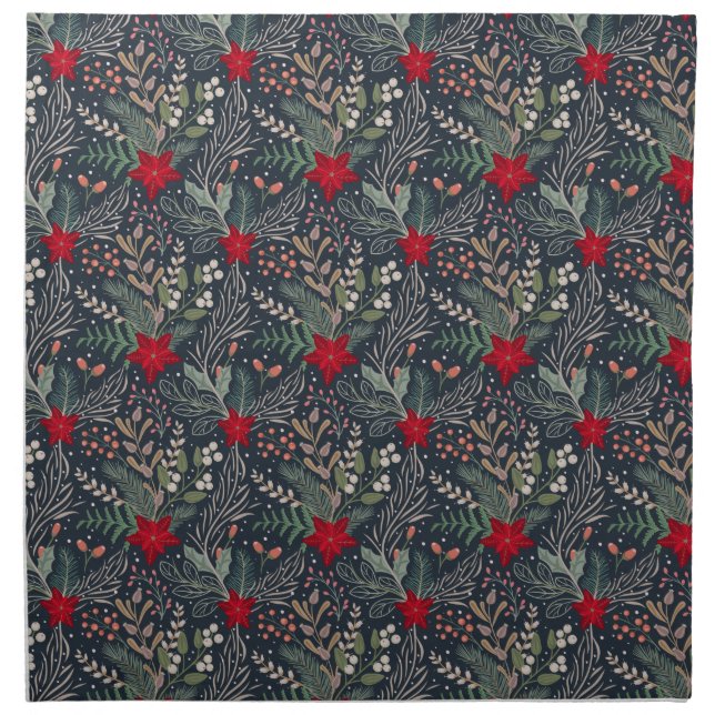 Christmas Floral Poinsettia Winter Heather   Cloth Napkin (Front)