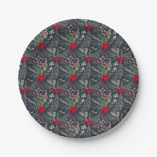 Christmas Floral Poinsettia Winter Heather    Paper Plates