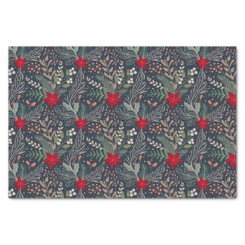 Christmas Floral Poinsettia Winter Heather  Tissue Paper