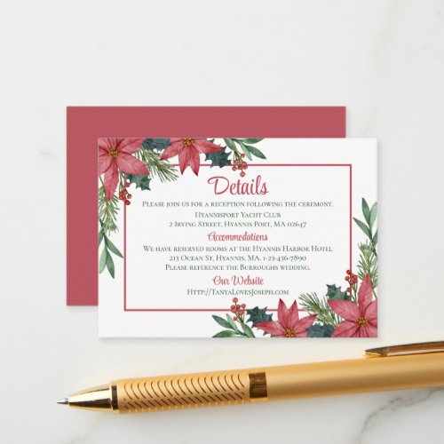 Christmas Floral Poinsettia Winter Wedding Detail Enclosure Card