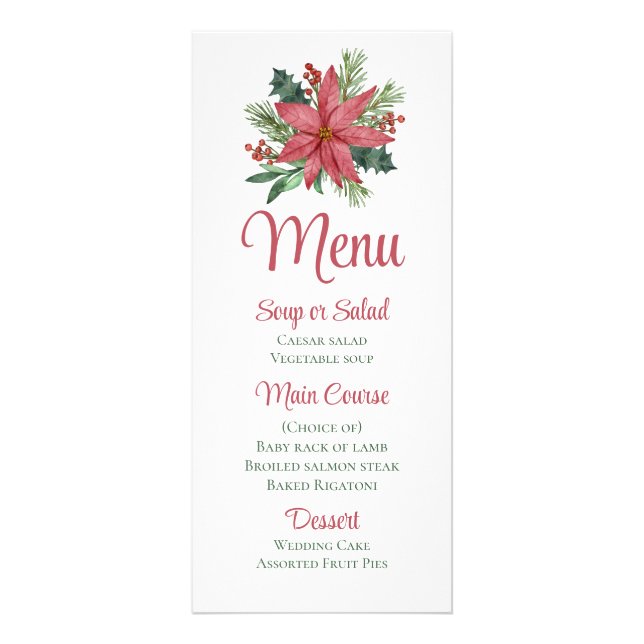 Christmas Floral Poinsettia Winter Wedding Menu  (Front)