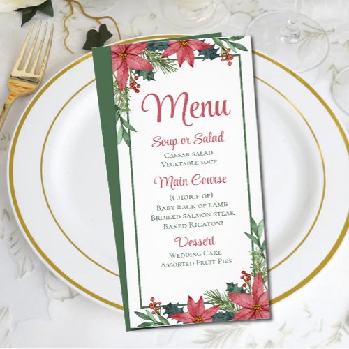 Christmas Floral Poinsettia Winter Wedding Menu 