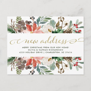 Christmas Floral   Pretty Holiday Moving Announcement Postcard