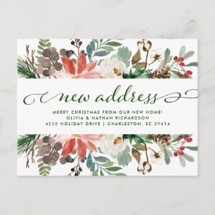 Christmas Floral   Pretty Holiday Moving Announcement Postcard
