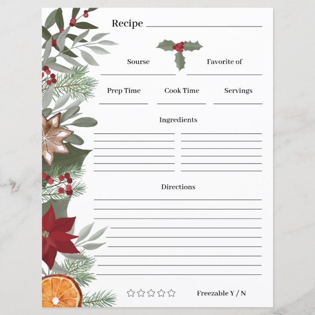 Christmas Floral Recipe Card (Front)