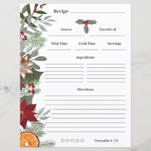Christmas Floral Recipe Card