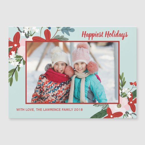 Christmas Floral Red Aqua Holiday Photo Magnet