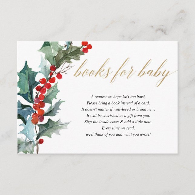 Christmas floral red green gold book request enclo enclosure card (Front)