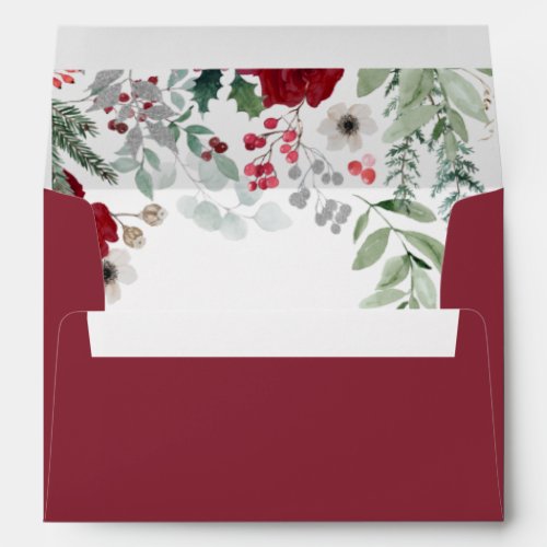 Christmas Floral Red Holiday Moving Announcement Envelope