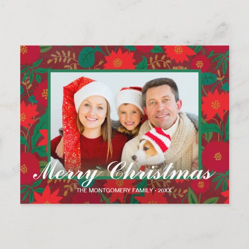 Christmas Floral Red Poinsettia Family Photo Holiday Postcard