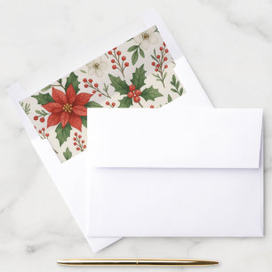 Christmas Floral Red Poinsettias Holly Leaves Envelope Liner
