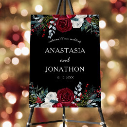 Christmas Floral Red Rose Welcome Wedding Foam Board