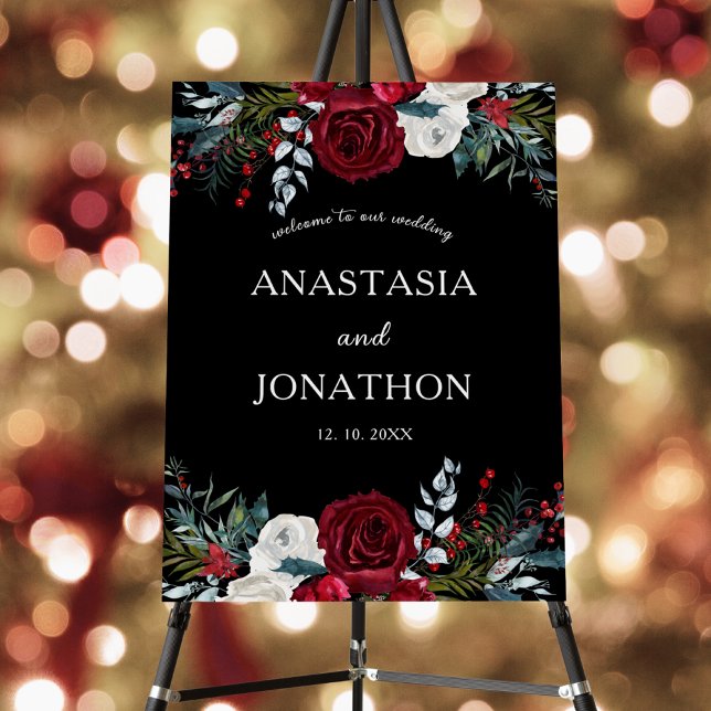 Christmas Floral Red Rose Welcome Wedding  Foam Board (Creator Uploaded)