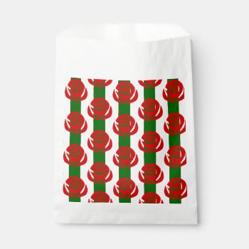 Christmas Floral Red Roses Striped Favor Bag by funnychristmas at Zazzle