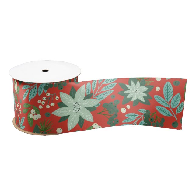 Christmas Floral Red Satin Ribbon (Spool)