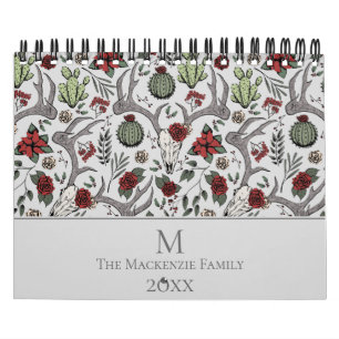 Christmas Floral Reindeer Deer Skull Roses Cactus Calendar