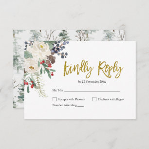 Christmas Floral Romantic Wedding RSVP Card