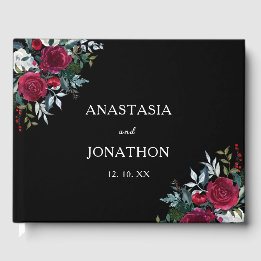 Christmas Floral Rose Personalized Wedding Guest Book