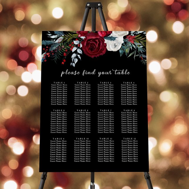 Christmas Floral Rose Wedding Seating Chart   Foam Board (Creator Uploaded)