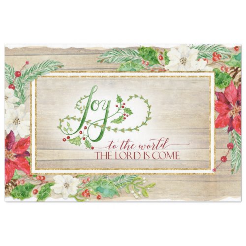 Christmas Floral Rustic Joy to World Typography  Tissue Paper