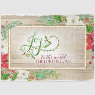 Christmas Floral Rustic Joy to World Typography Tissue Paper