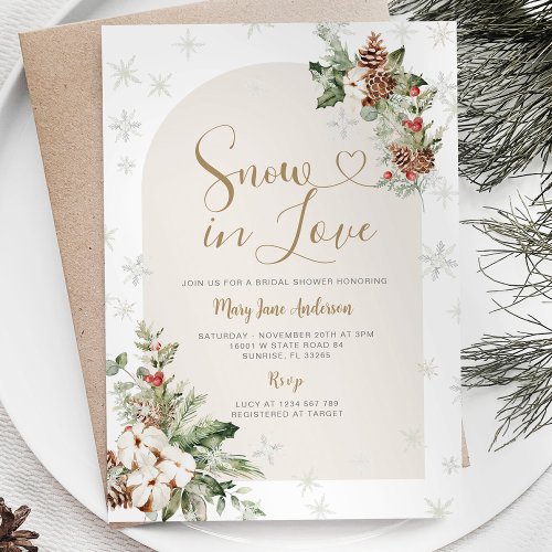 Christmas Floral Snow in Love Winter Bridal Shower Invitation