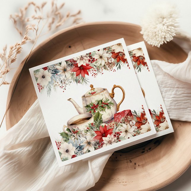 Christmas Floral Tea Holiday Party Napkins (Creator Uploaded)