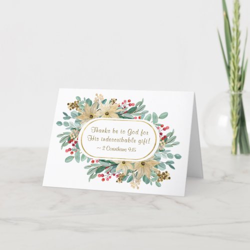 Christmas Floral Thanks be to God Bible Verse  Holiday Card